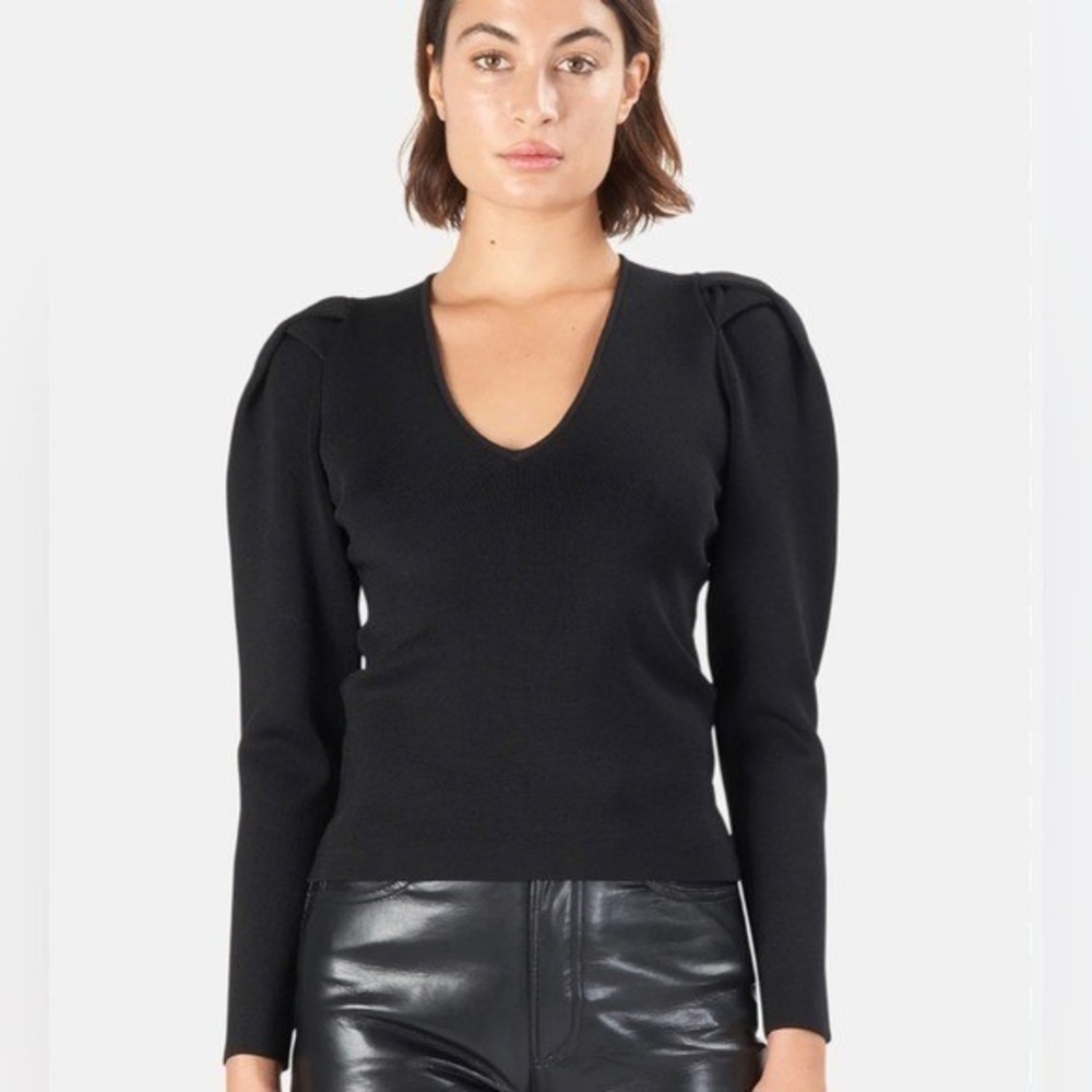 NWT Zimmermann V Neck knit Top Sweater Black Gathered Shoulder 1972TRCON sz US 4